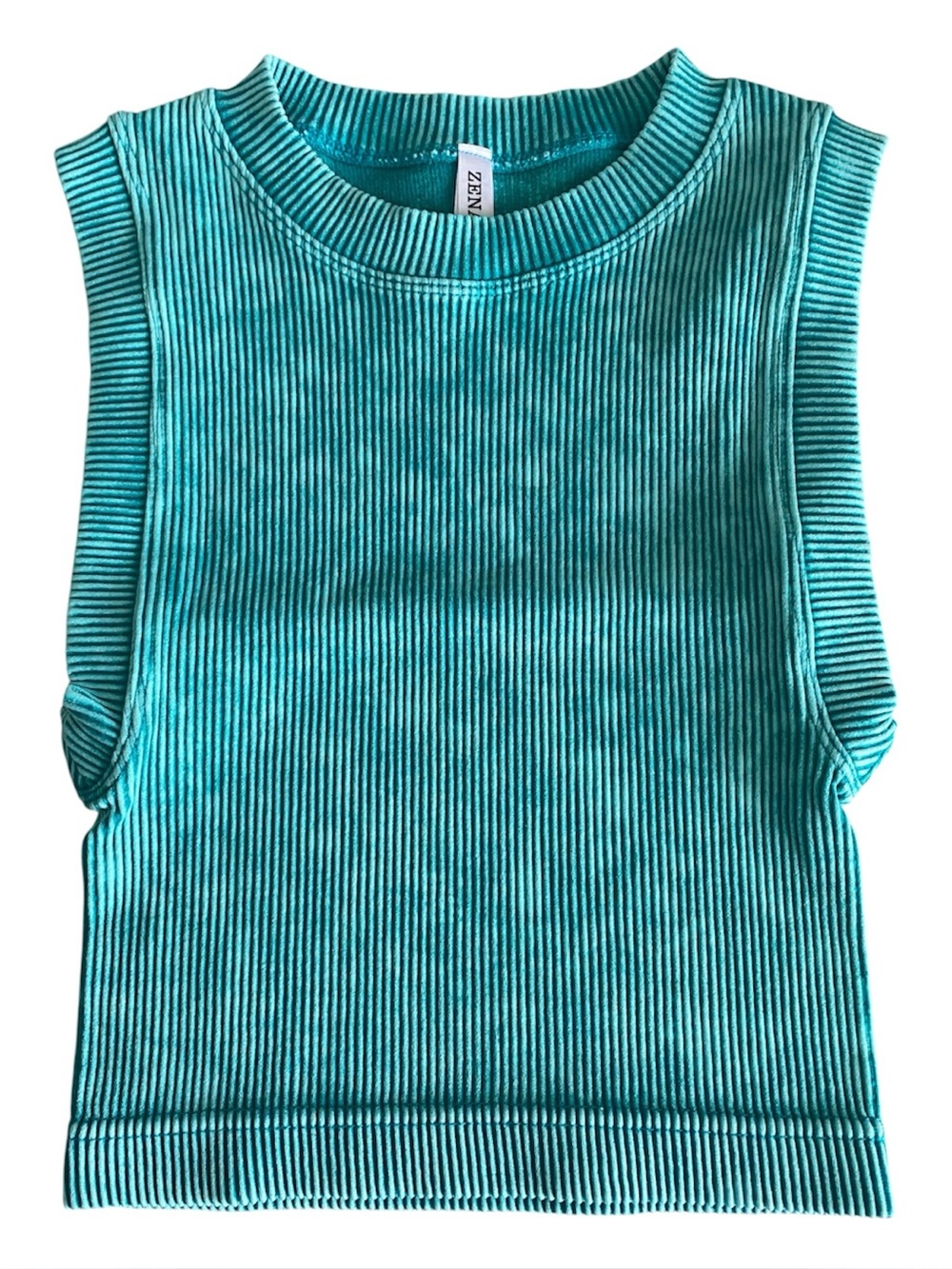 Zenana Turquoise Ribbed Cropped Tank Top S/M NWT